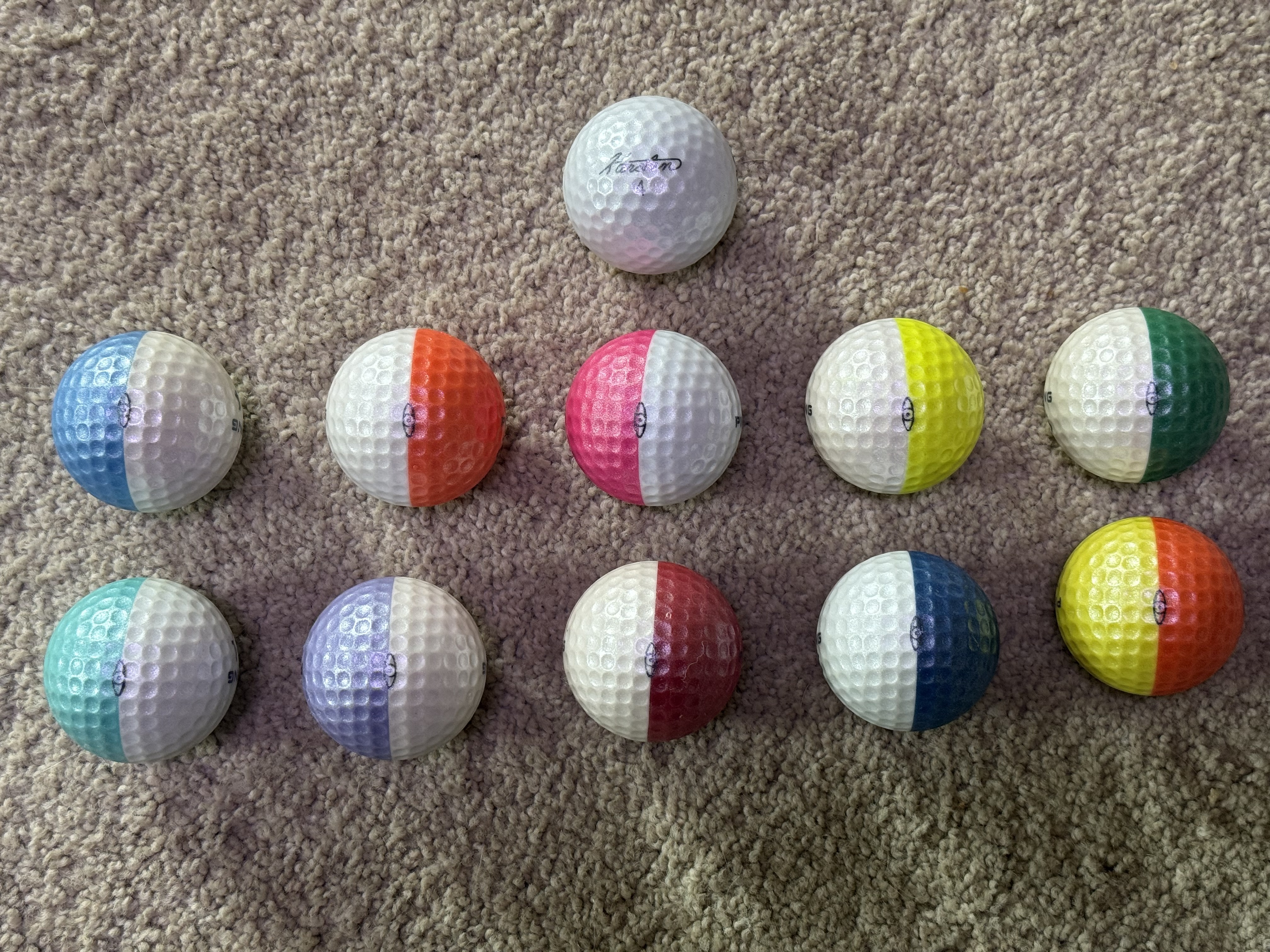 Ping golf balls made for Karsten Solheim's 85th birthday in 1996 featuring Pearl and Metallic color variations
