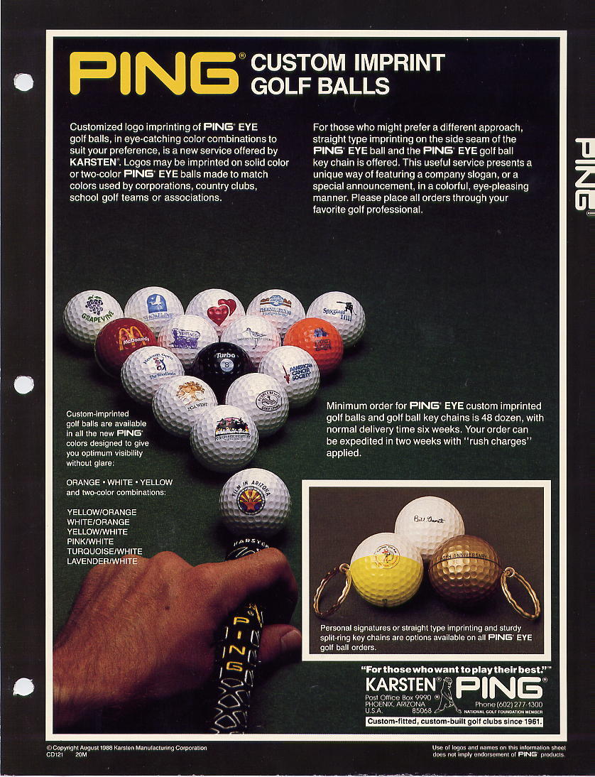 Vintage Ping custom imprint golf balls advertisement catalog page
